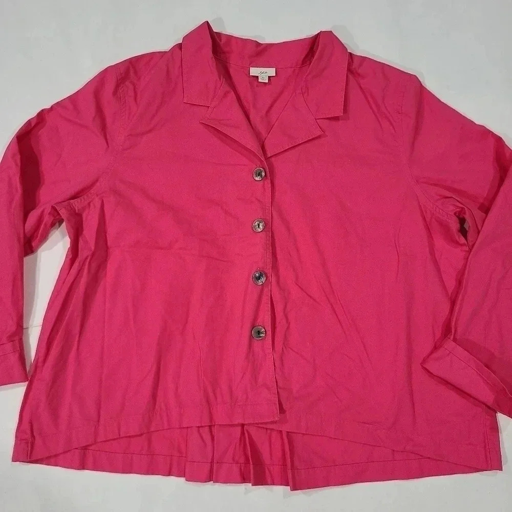 J. Jill Size XL Button Front High Low Pleated Back Fuschia Shirt Popover Jacket‎